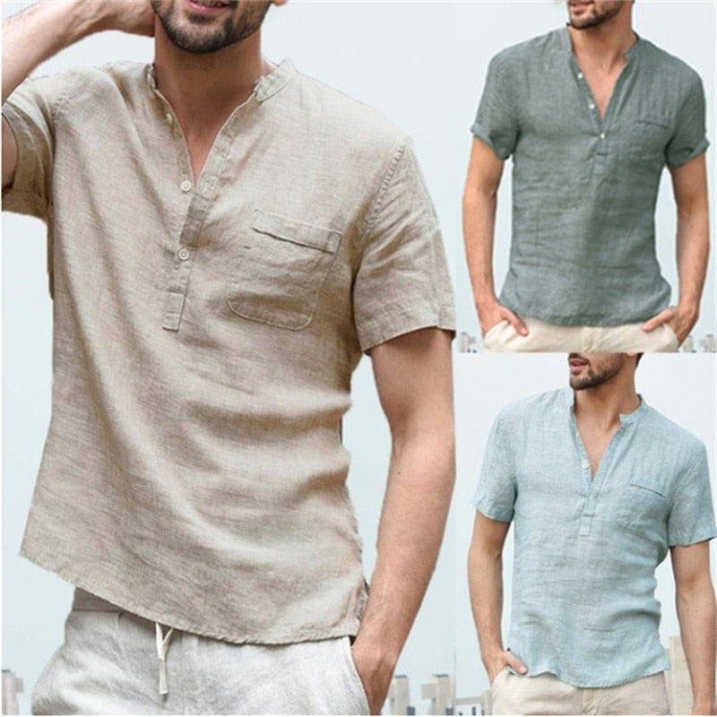 Men's Short Sleeve Turn-down Collar Cotton Linen Shirt – Linen Shirts  Canada 🍁