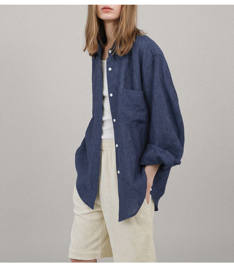 Women's Long Sleeve Casual Linen Oversized Shirt – Linen