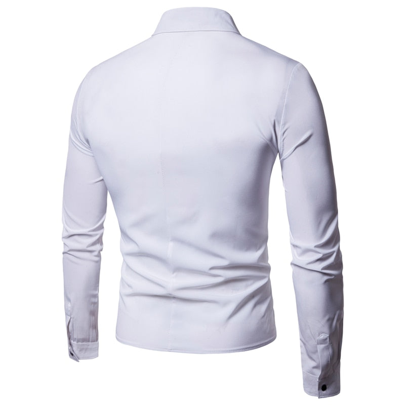 Men's Long Sleeve White Cotton Linen Casual Shirt