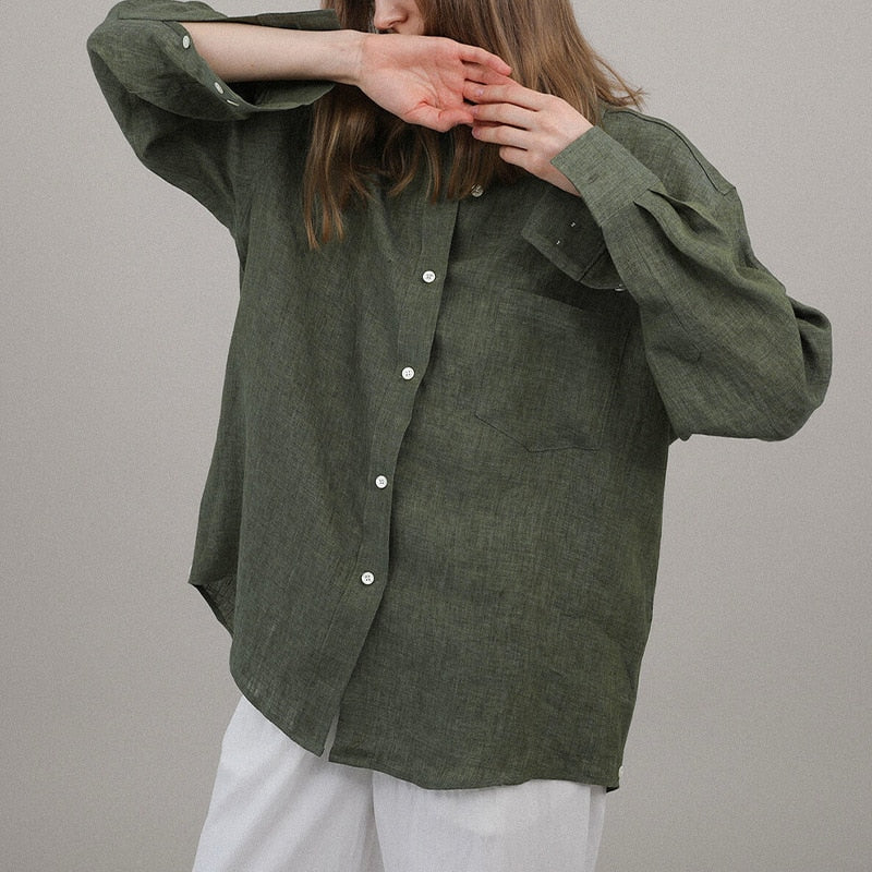 Linen Blouse, Green Linen Tops, Linen Blouse for Women, Oversized