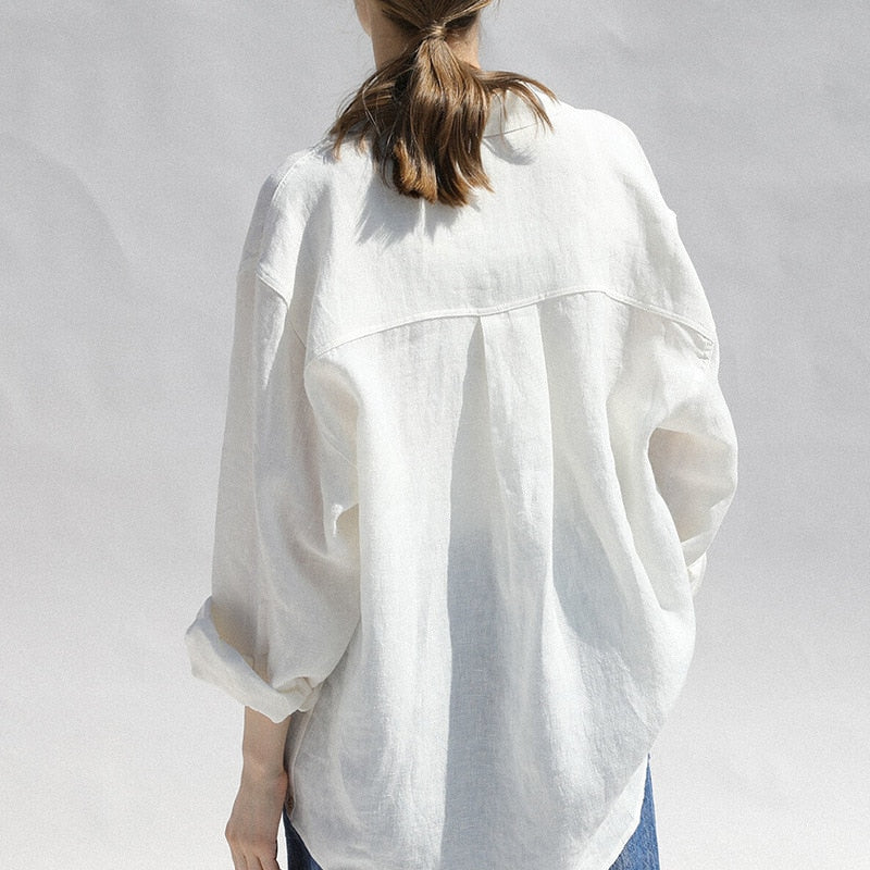 Women's Long Sleeve Casual Linen Oversized Shirt – Linen