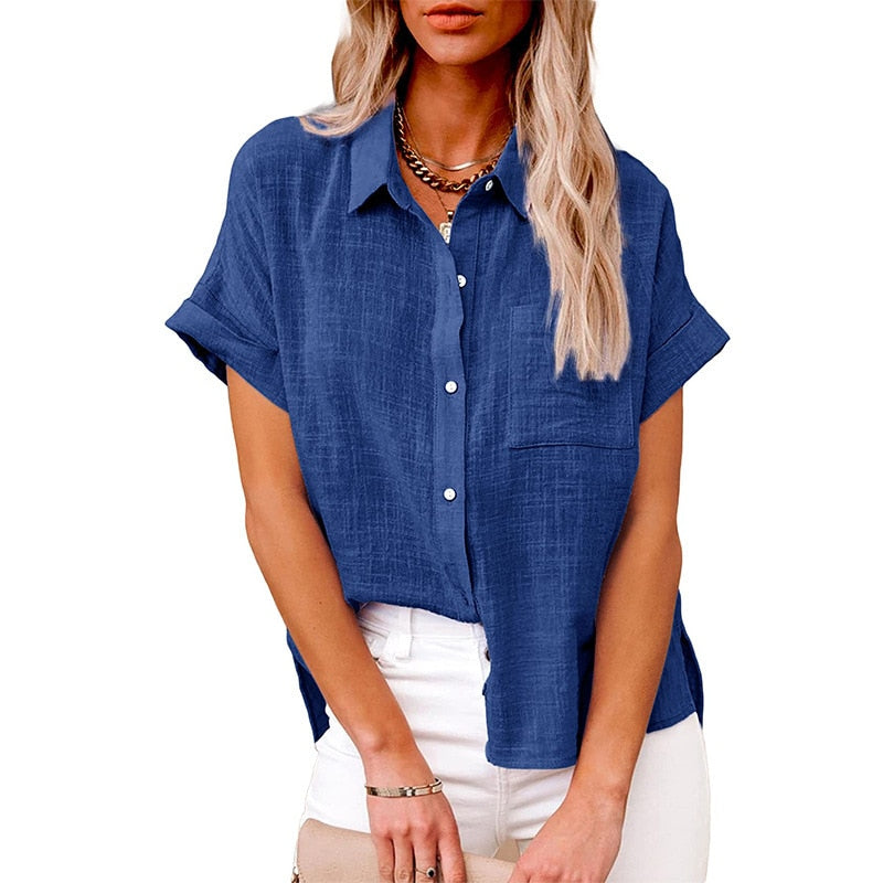 Cathalem Womens Fashion Summer Tops Crewneck Short Sleeve Casual Summer  Tops Lightweight Loose High Low Blouse,Blue S 