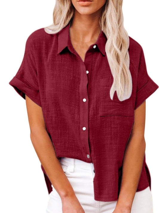 Wonmen Cotton Linen Blouse Plain Shirt Sleeve Thin Boho Ethnic